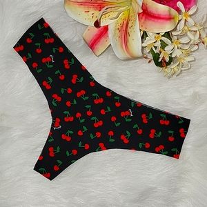 PINK Victoria's Secret Women Pure Black Chery Logo no-show cheekster thong